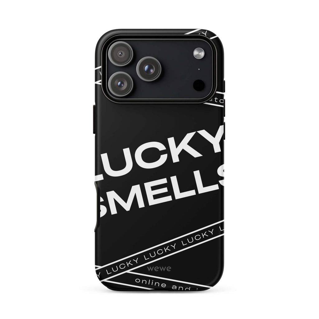 Custom modern luck iPhone case 17 pro max bold typography design.