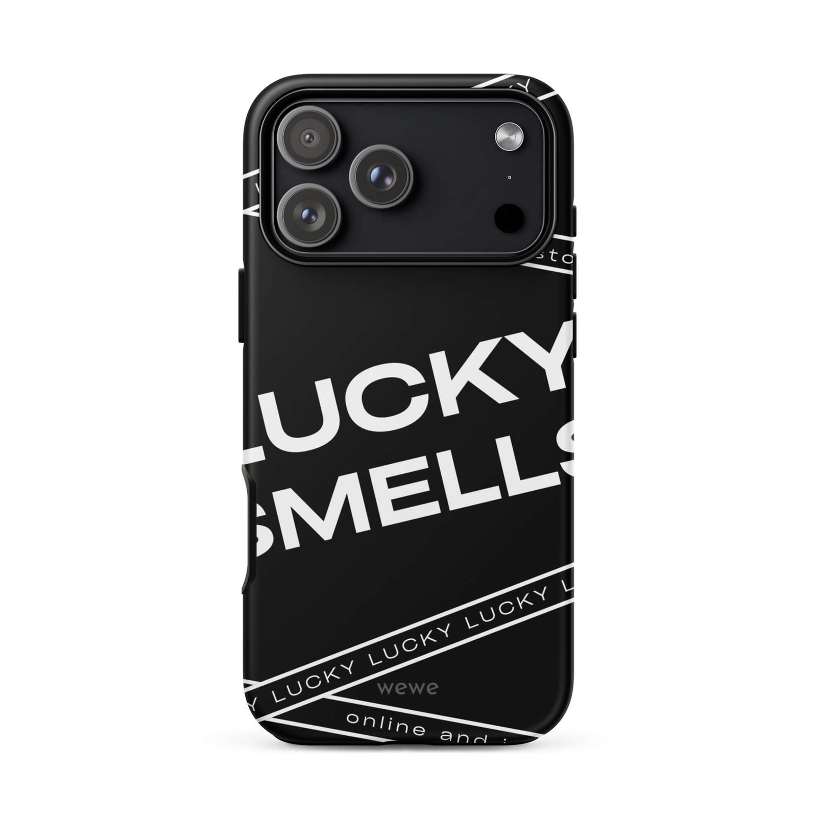 Custom modern luck iPhone case 17 pro max bold typography design.