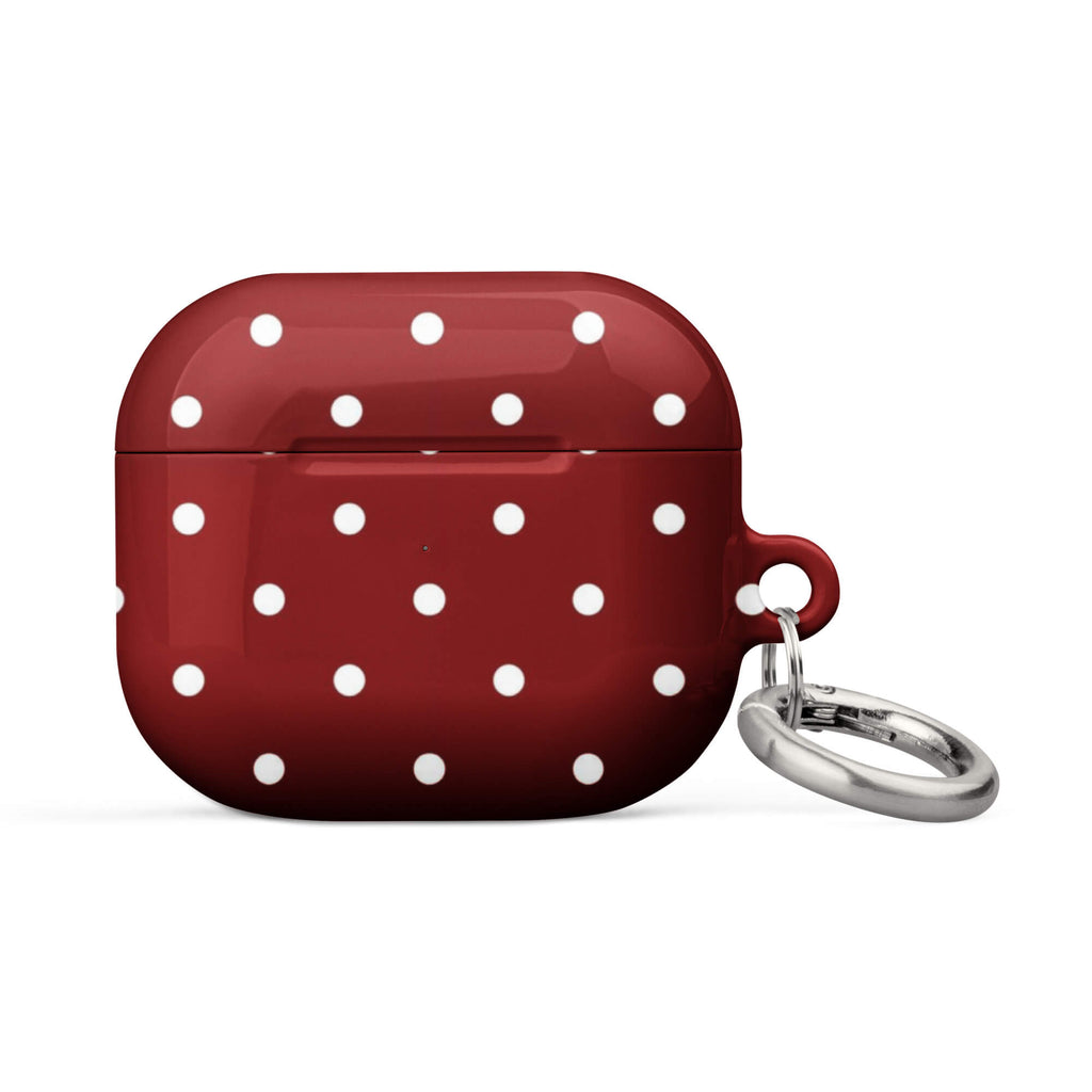 Custom maroon polka dot AirPods case 3rd generation playful aesthetic.