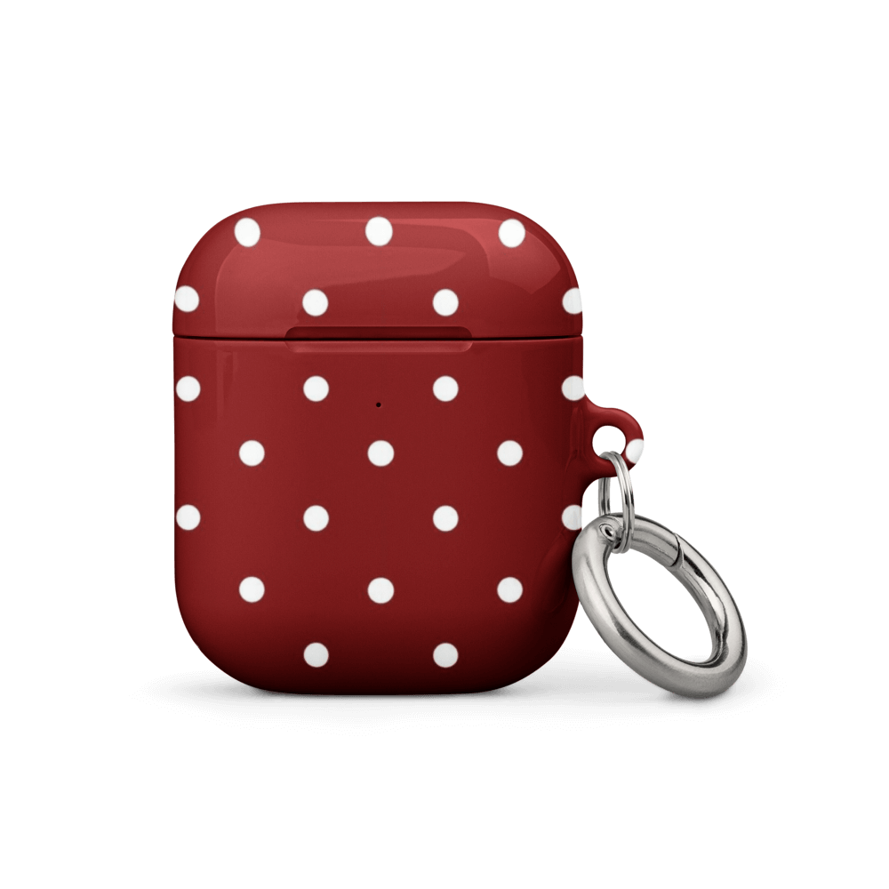 Custom maroon polka dot AirPods case gen1 playful aesthetic.