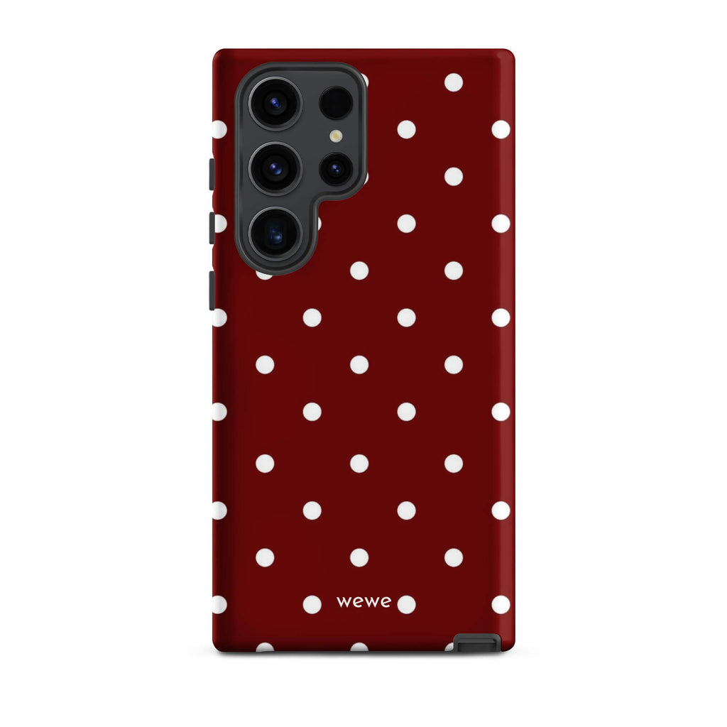 Custom samsung galaxy s23 ultra  Phone case with a maroon red background and a pattern of small white polka dots.
