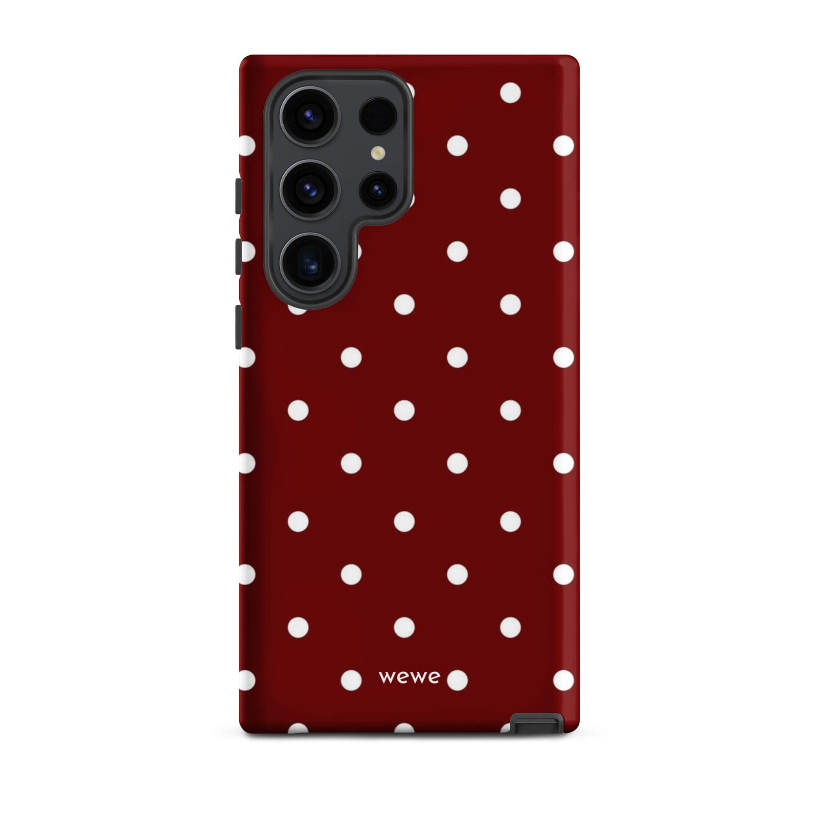 Custom samsung galaxy s23 ultra  Phone case with a maroon red background and a pattern of small white polka dots.