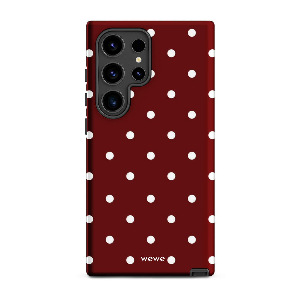 Custom samsung galaxy s24 ultra  Phone case with a maroon red background and a pattern of small white polka dots.