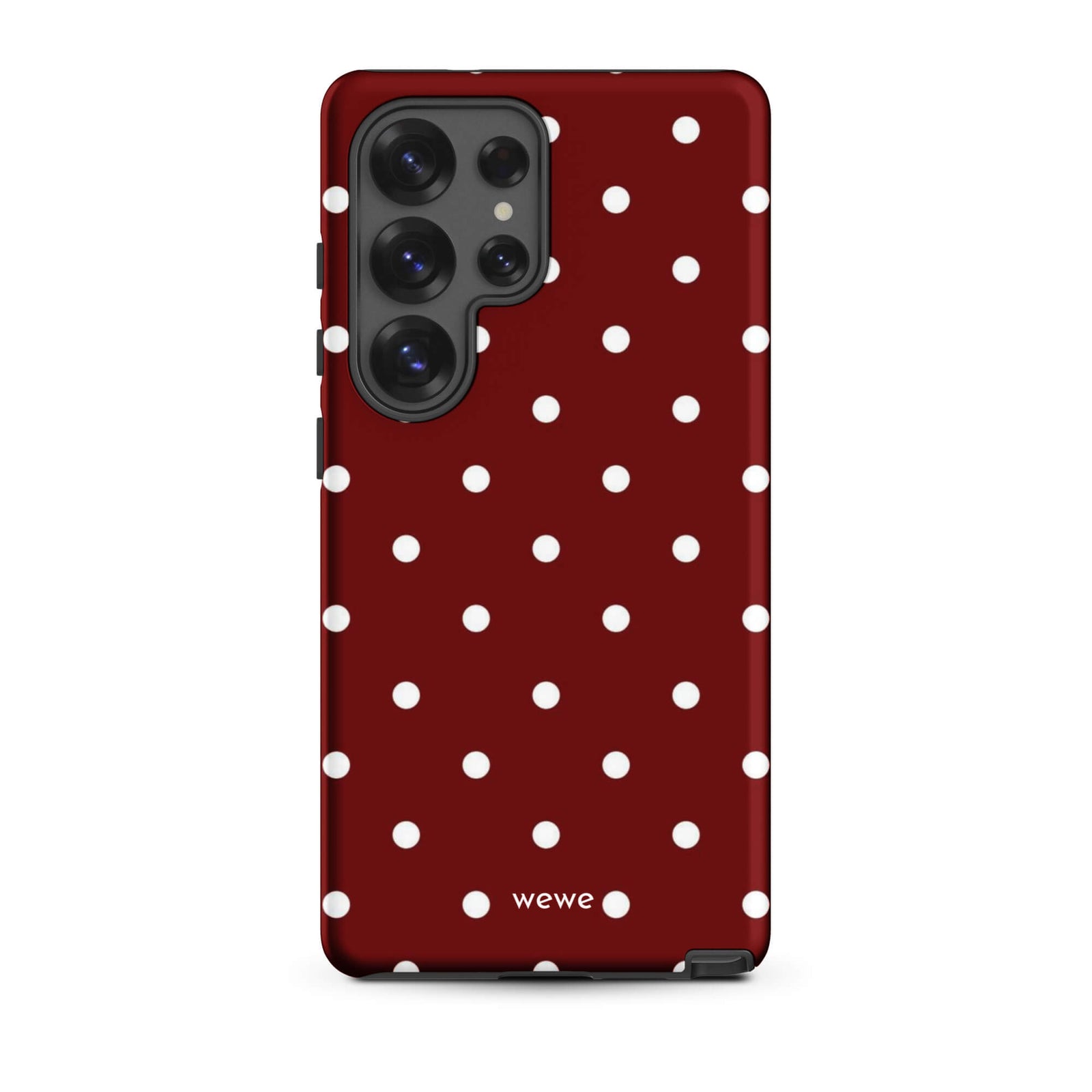 Custom samsung galaxy s25 ultra  Phone case with a maroon red background and a pattern of small white polka dots.