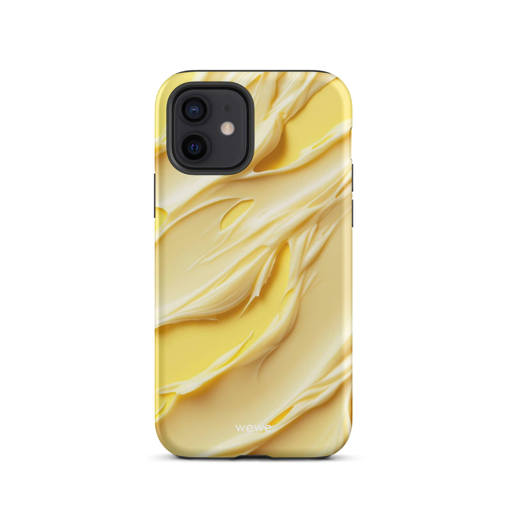 Custom iPhone case 12 with a close-up, macro photo of a textured, matte yellow frosting or ice cream.