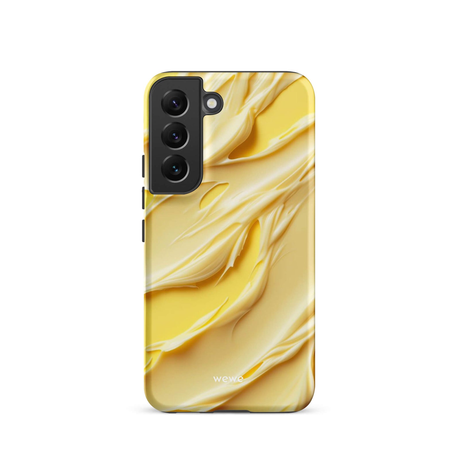Custom samsung galaxy s22 Phone case with a close-up, macro photo of a textured, matte yellow frosting or ice cream.