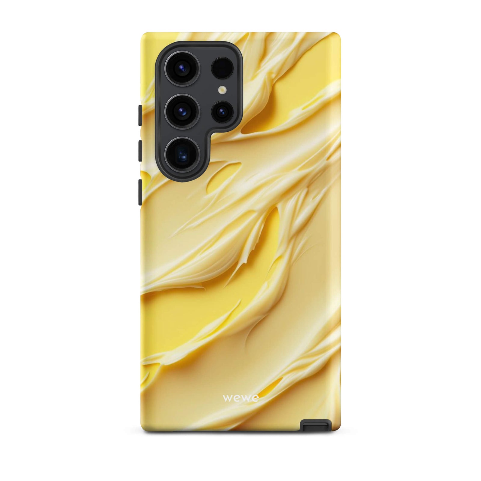 Custom samsung galaxy s23 ultra Phone case with a close-up, macro photo of a textured, matte yellow frosting or ice cream.