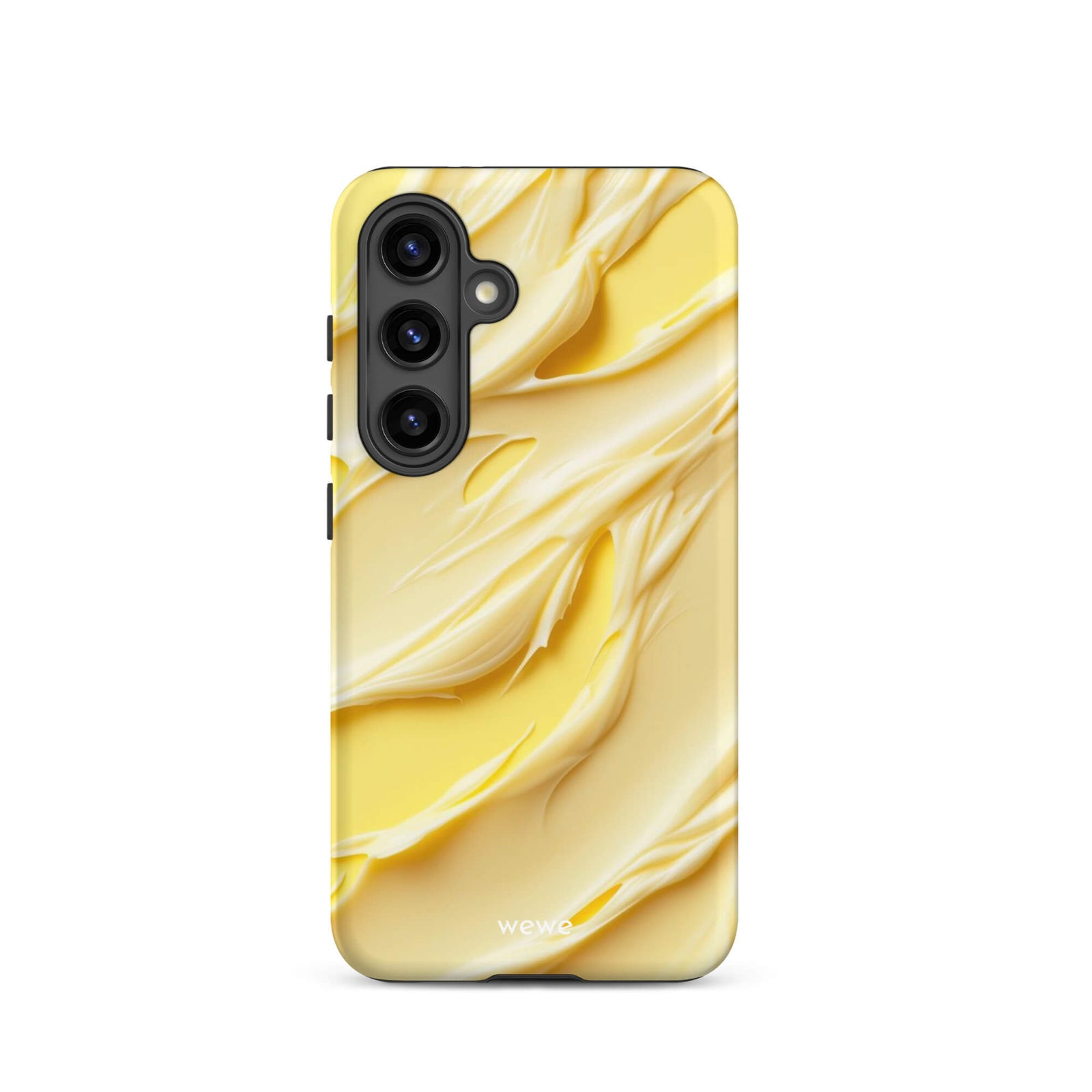 Custom samsung galaxy s24 Phone case with a close-up, macro photo of a textured, matte yellow frosting or ice cream.