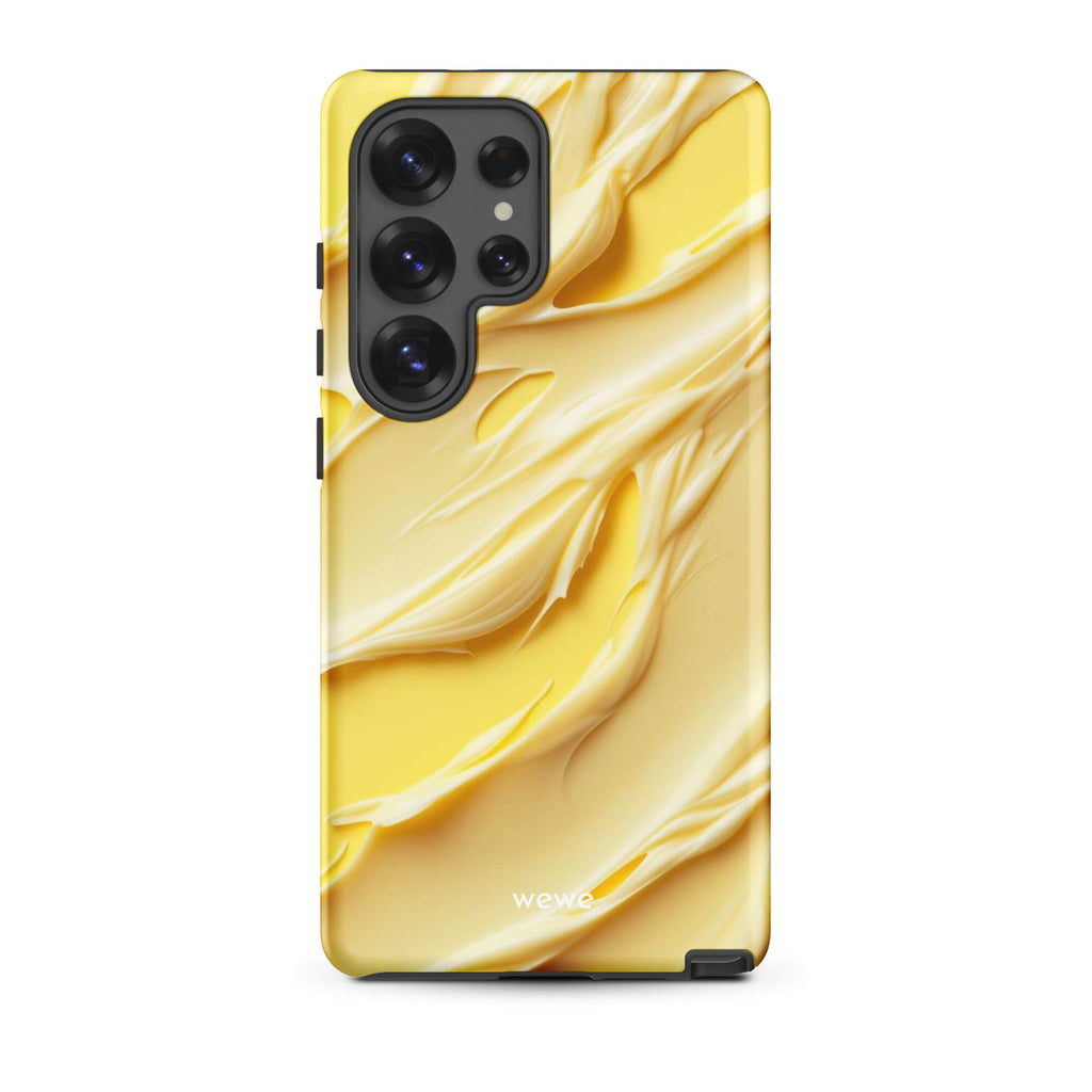 Custom samsung galaxy s25 ultra Phone case with a close-up, macro photo of a textured, matte yellow frosting or ice cream.