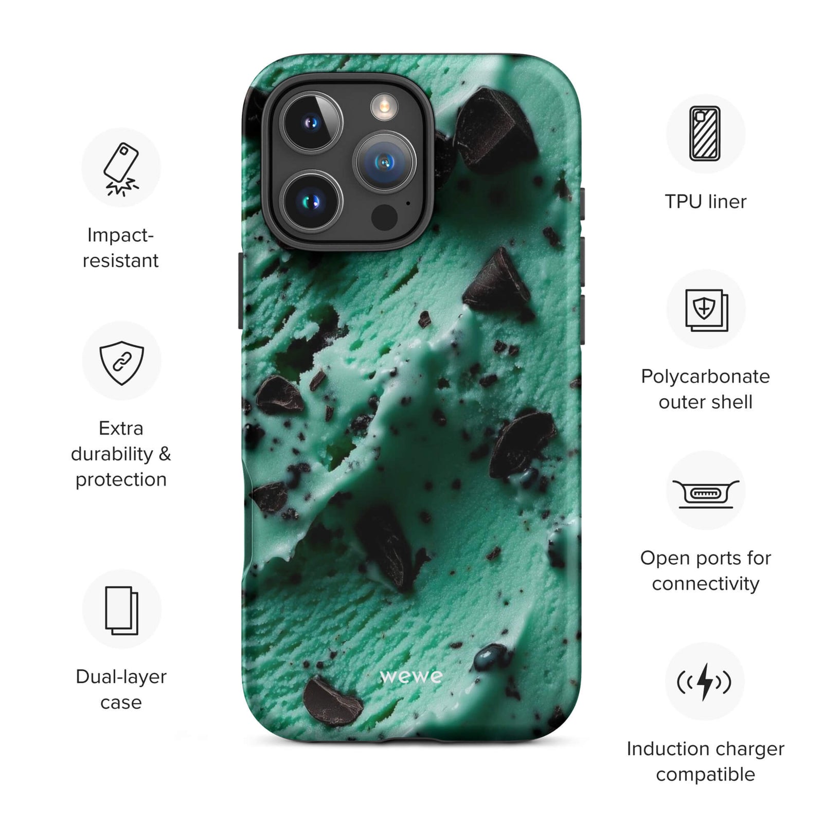Custom mint chip chill iphone case 16 pro max wireless charging compatible.