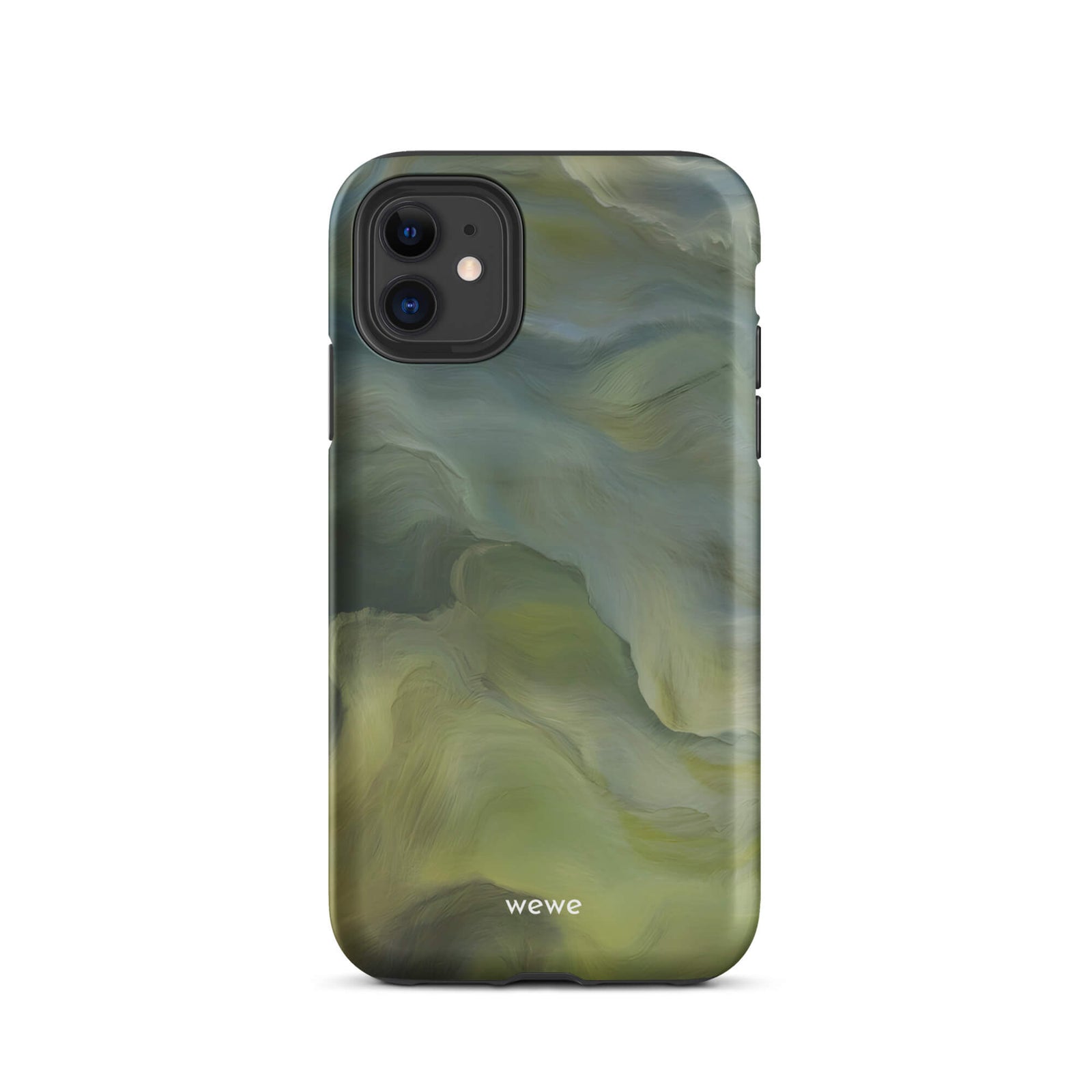 Custom iPhone case 11 with a close-up, macro photo of a textured, light mint green frothy substance, resembling sherbet or ice cream.