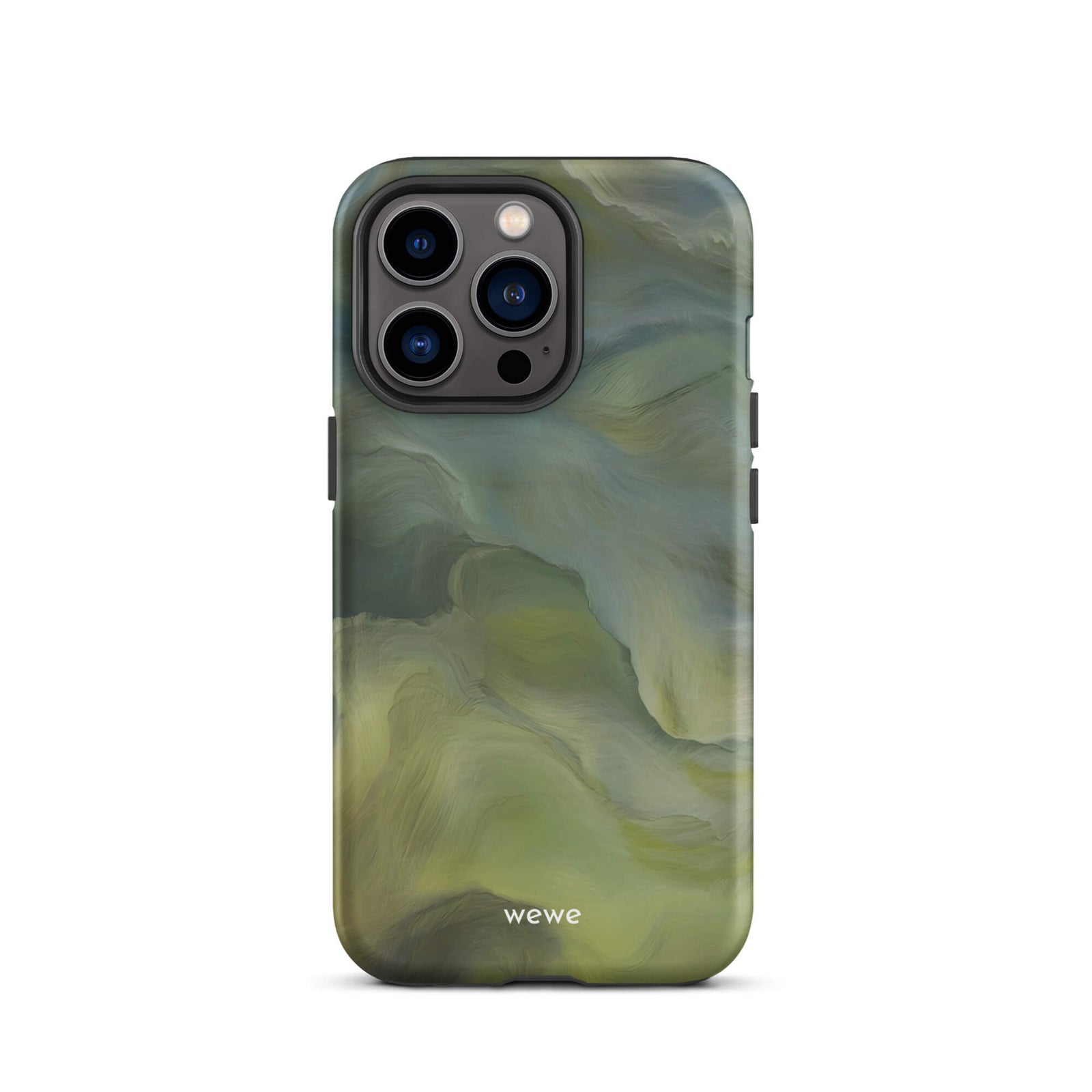 Custom iPhone case 13 pro with a close-up, macro photo of a textured, light mint green frothy substance, resembling sherbet or ice cream.