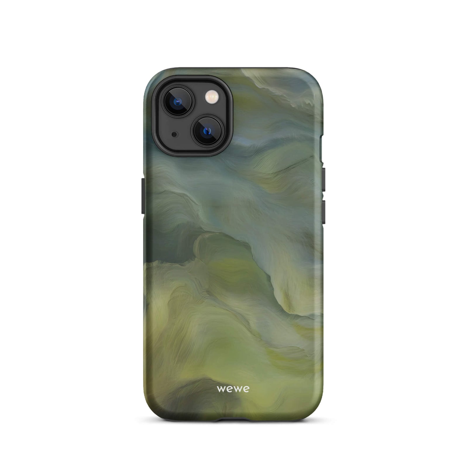 Custom iPhone case 13 with a close-up, macro photo of a textured, light mint green frothy substance, resembling sherbet or ice cream.