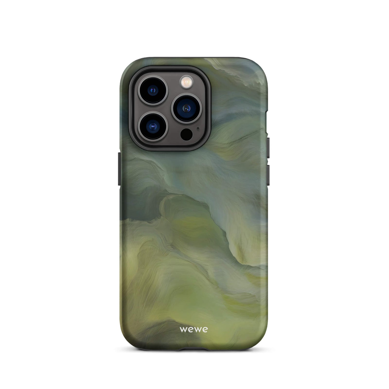 Custom iPhone case 14 pro with a close-up, macro photo of a textured, light mint green frothy substance, resembling sherbet or ice cream.