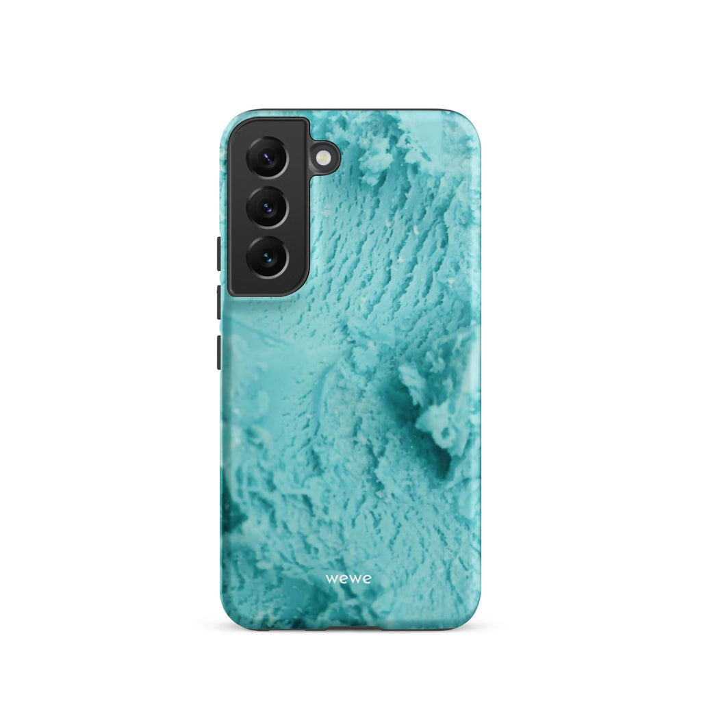 Custom samsunng galaxy s22 Phone case with a  close-up, macro photo of a mint green, frothy texture, resembling ice cream or foam.
