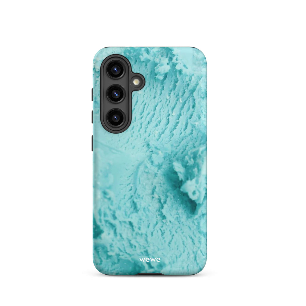 Custom samsunng galaxy s24 Phone case with a  close-up, macro photo of a mint green, frothy texture, resembling ice cream or foam.