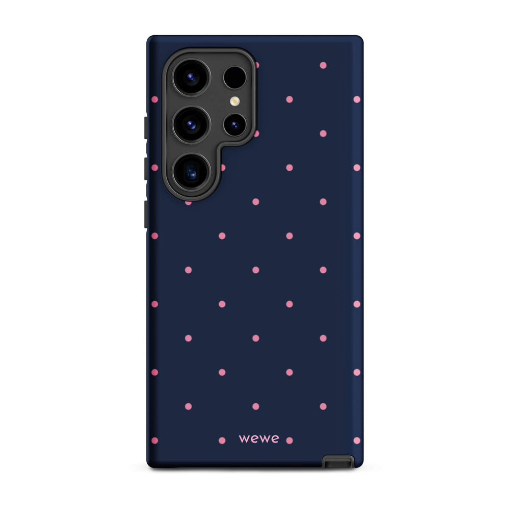 Custom samsung galaxy s24 ultra  Phone case with a dark navy blue background and a pattern of small pink polka dots.