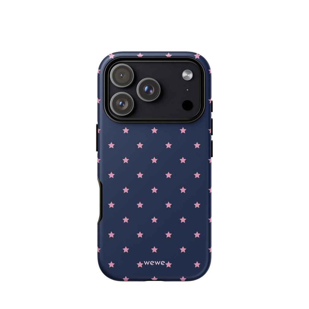 Navy blue pink star pattern preppy iPhone case