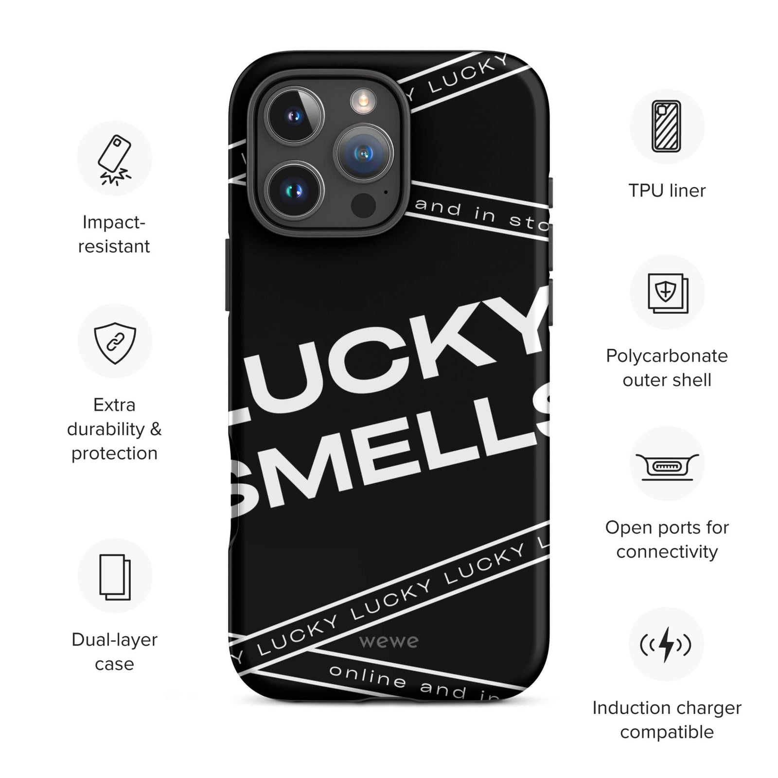 Custom modern luck iPhone case 16 pro max wireless charging compatible.