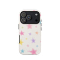 Warm ivory phone case with soft-focus pastel watercolor stars in pink, blue, lavender, yellow and mint
