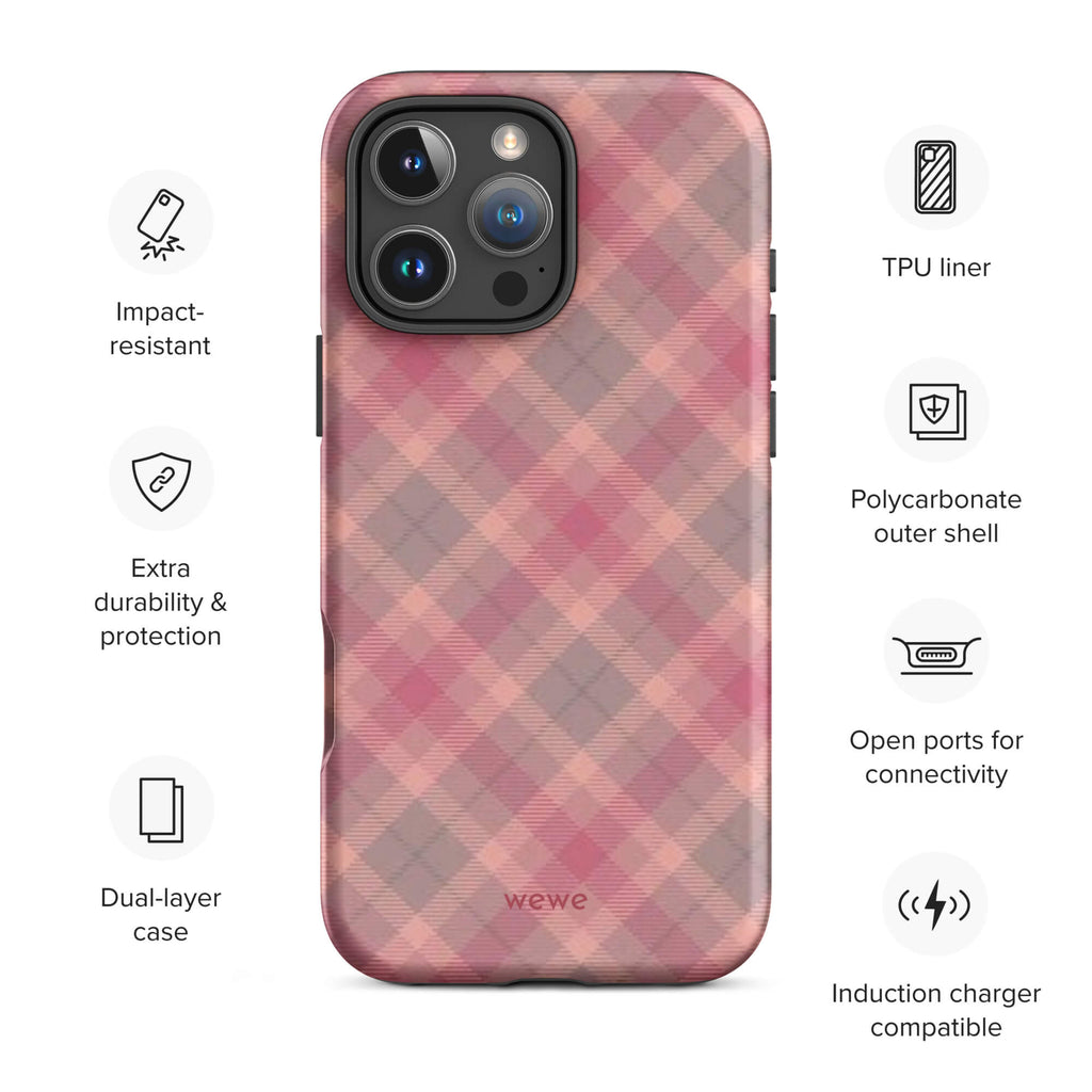 Custom red gingham iphone case 16 pro max wireless charging compatible.