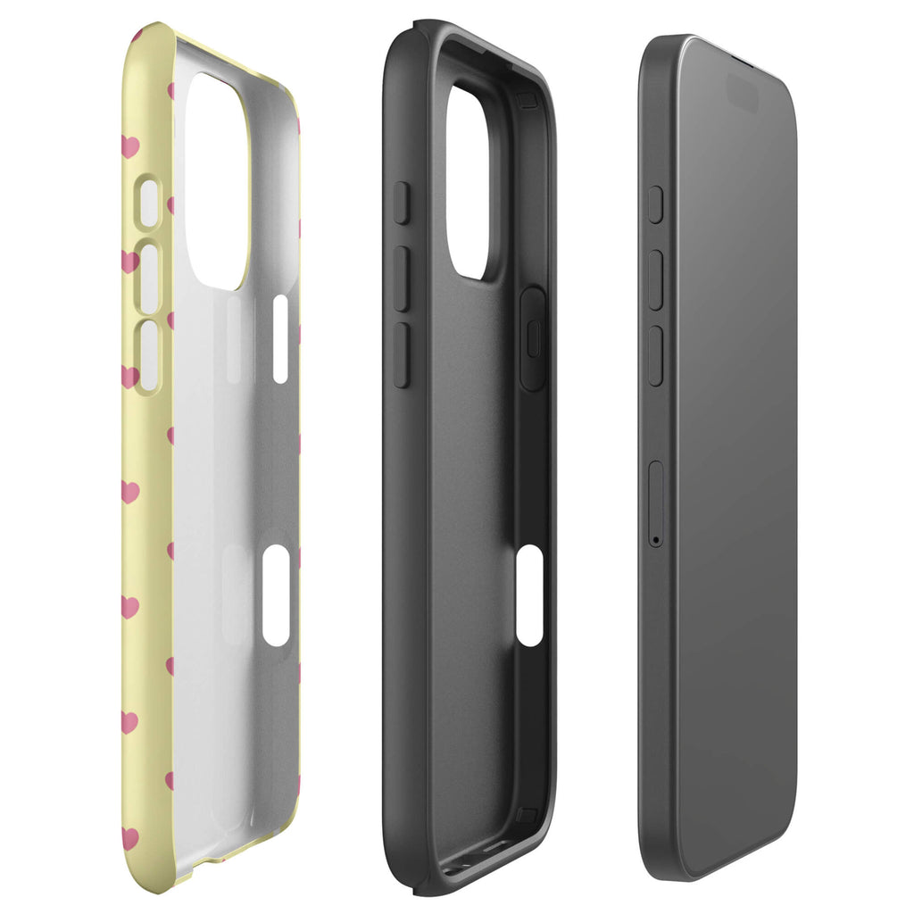 Custom cream yellow polka dot iphone case 16 pro max dual-layer shockproof protection.
