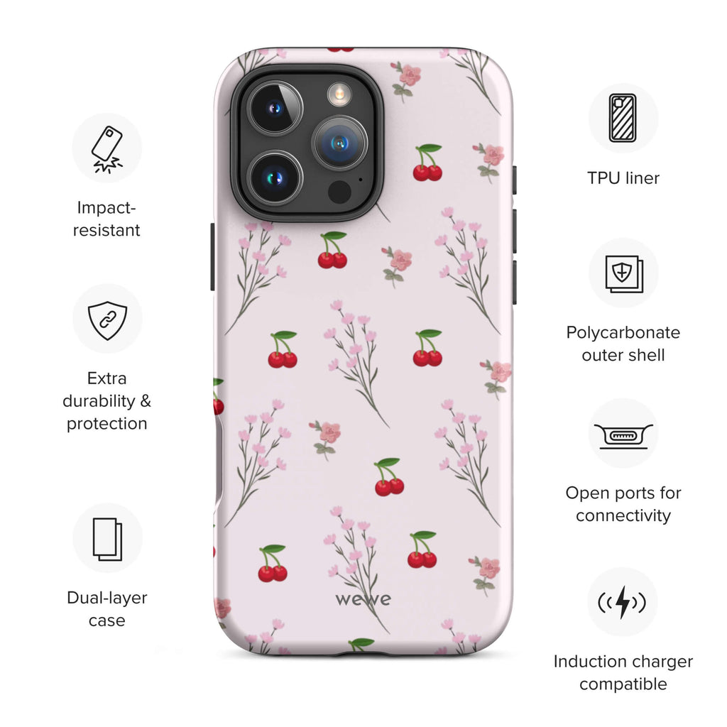 Custom bright floral iphone case 16 pro max wireless charging compatible.