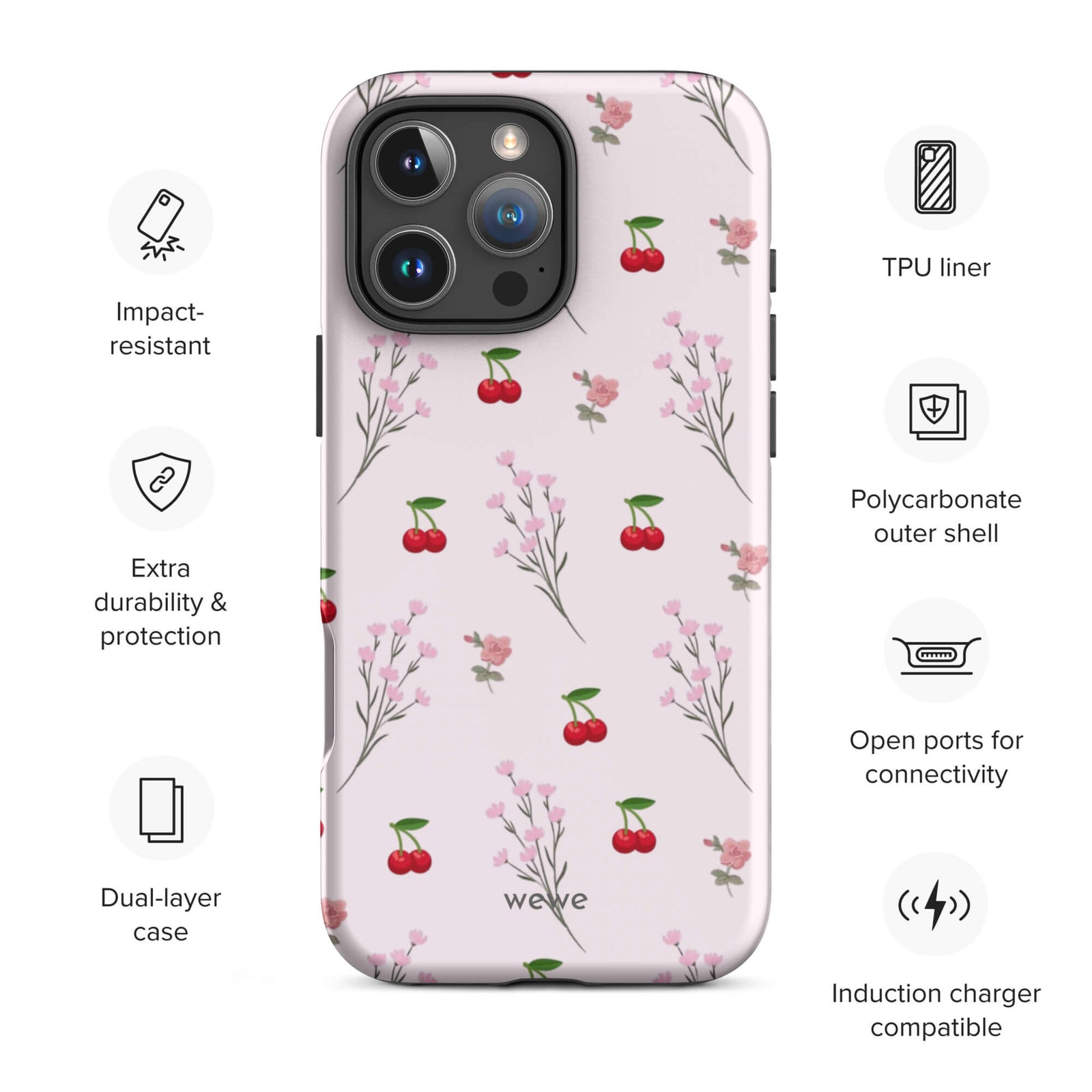 Custom bright floral iphone case 16 pro max wireless charging compatible.