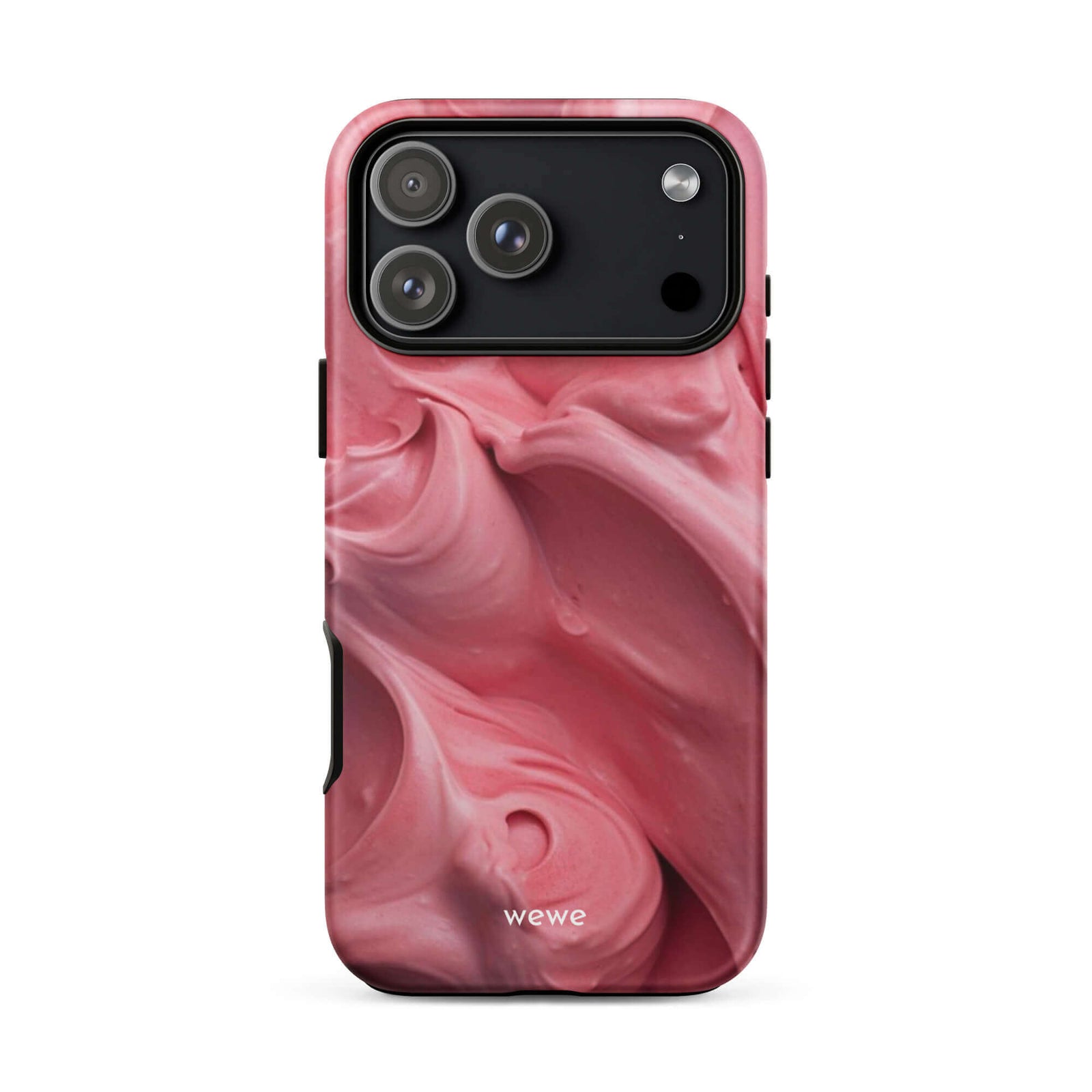 Custom iPhone case 17 pro max with a close-up, macro photo of a textured, light pink frosting or ice cream.