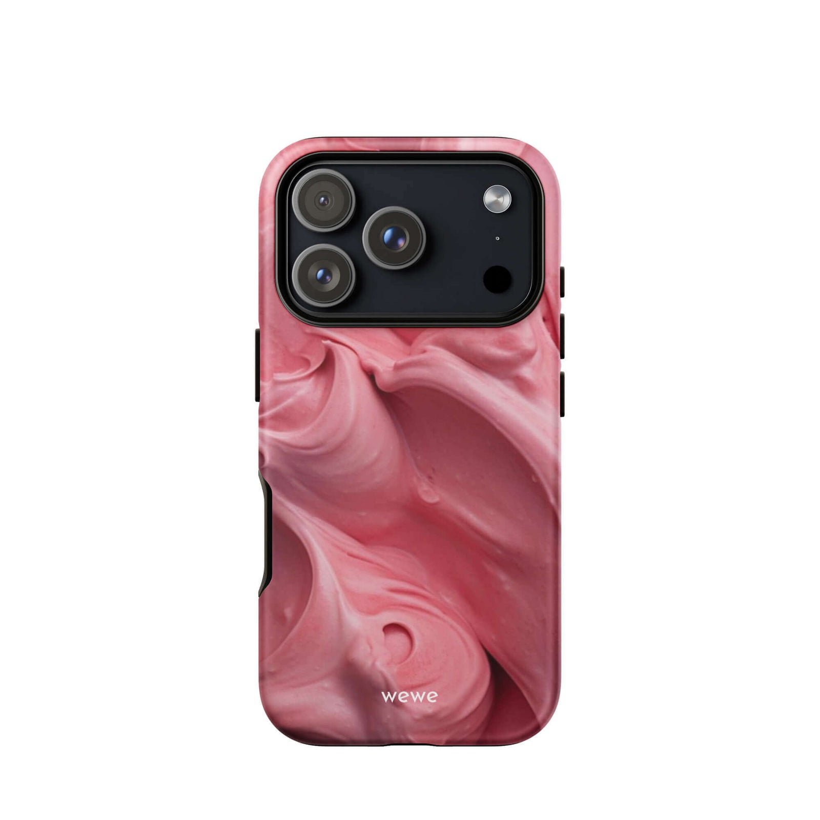 Custom iPhone case 17 pro with a close-up, macro photo of a textured, light pink frosting or ice cream.