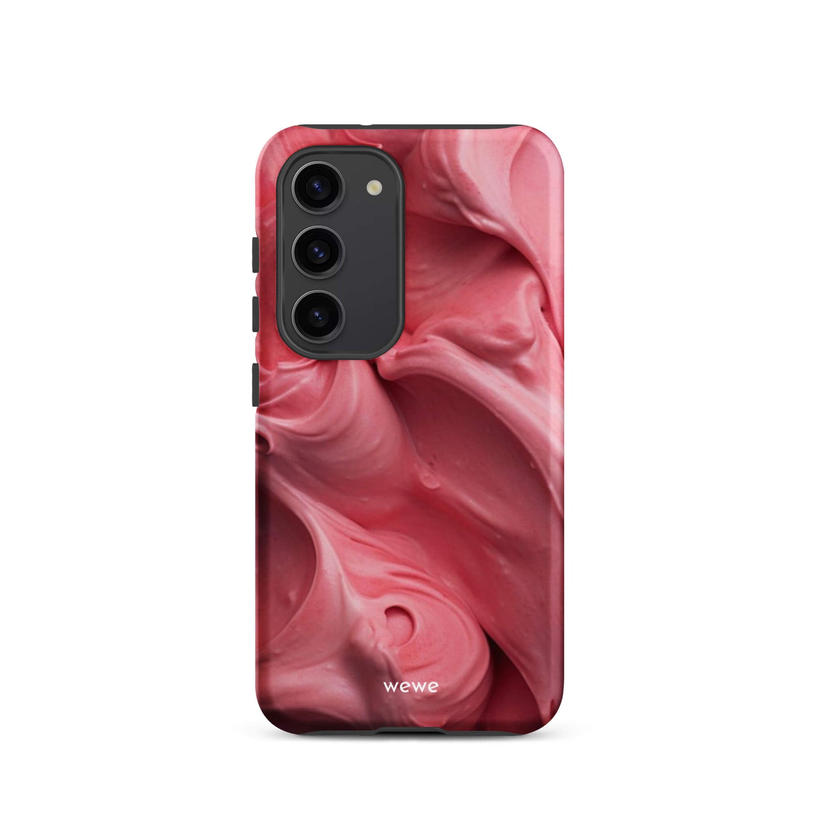 Custom samsung galaxy s23 Phone case with a close-up, macro photo of a textured, light pink frosting or ice cream.