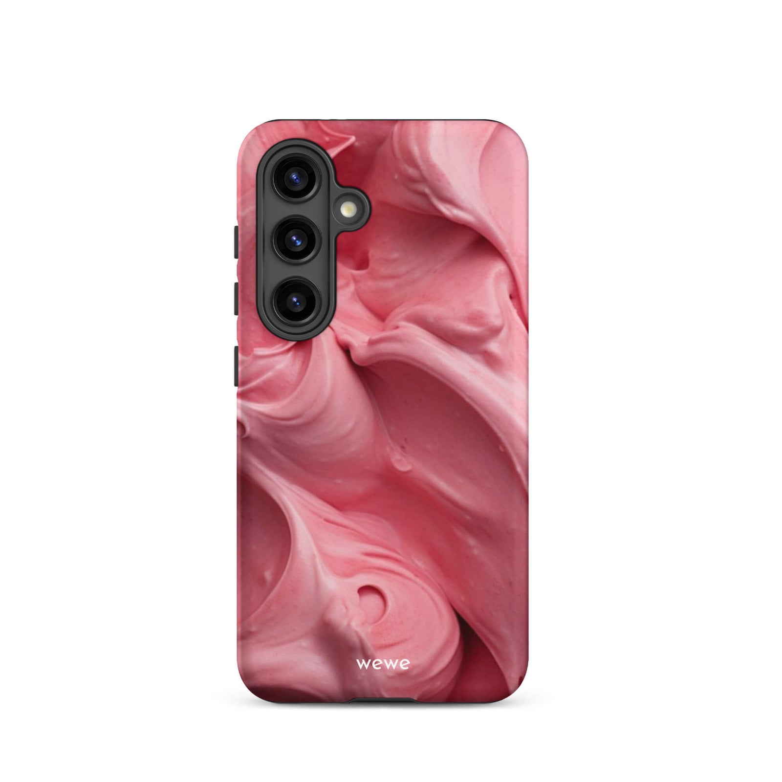 Custom samsung galaxy s24 Phone case with a close-up, macro photo of a textured, light pink frosting or ice cream.