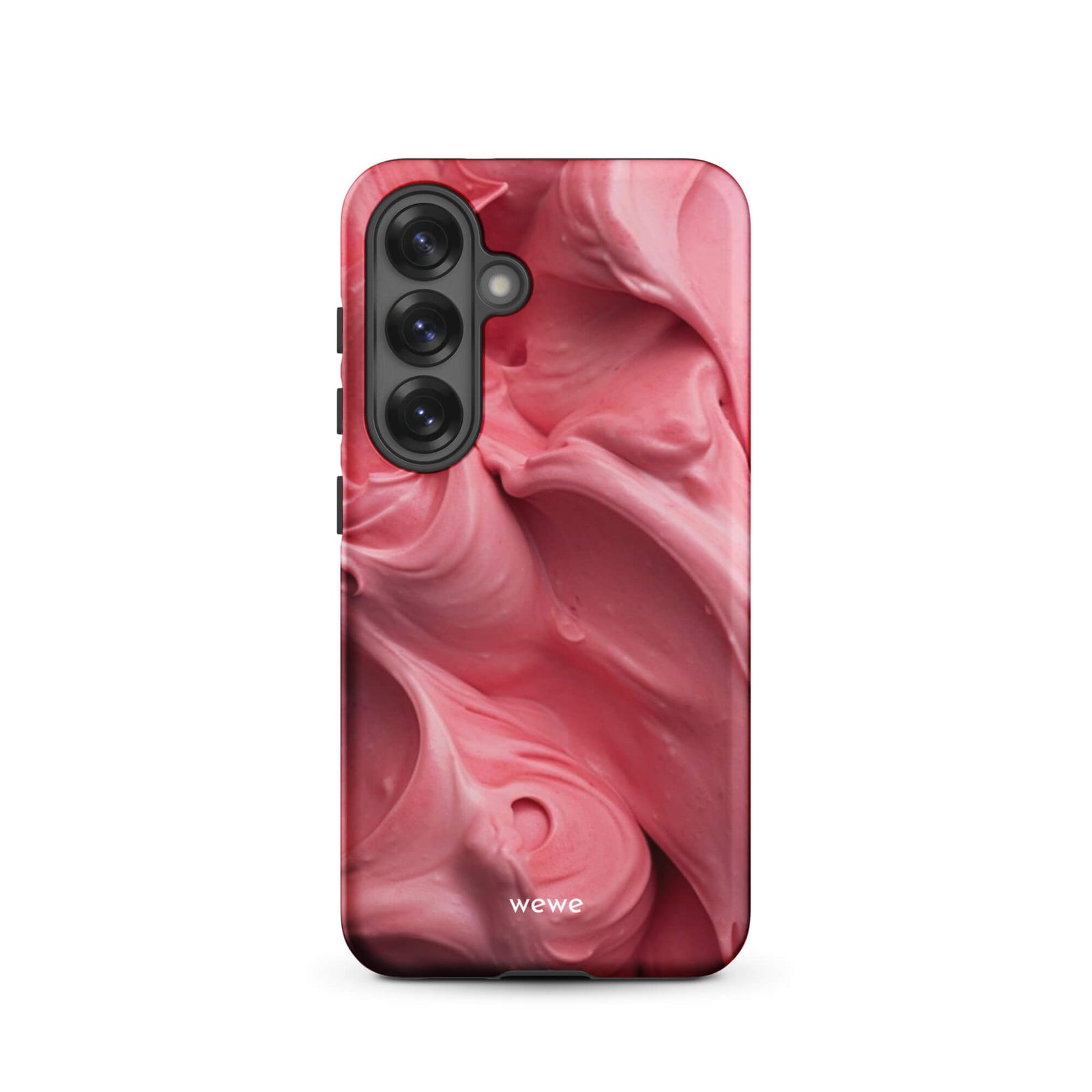 Custom samsung galaxy s25 Phone case with a close-up, macro photo of a textured, light pink frosting or ice cream.