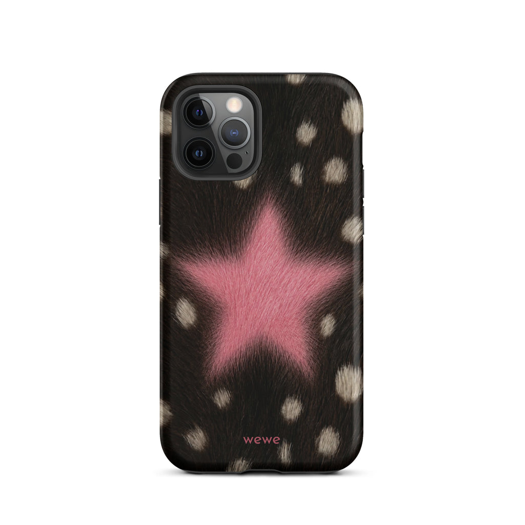 Pink Fuzzy Star Cow Print iPhone Case for iPhone 12 Pro