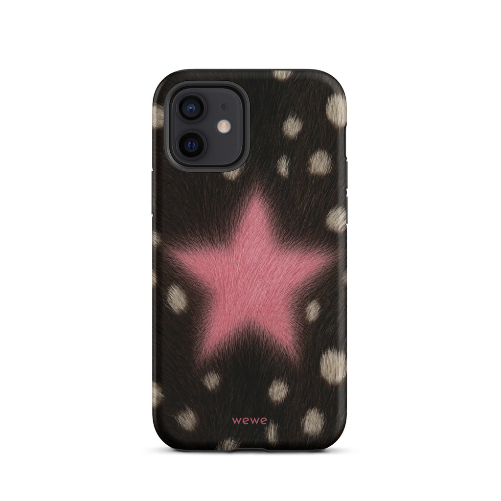 Pink Fuzzy Star Cow Print iPhone Case for iPhone 12