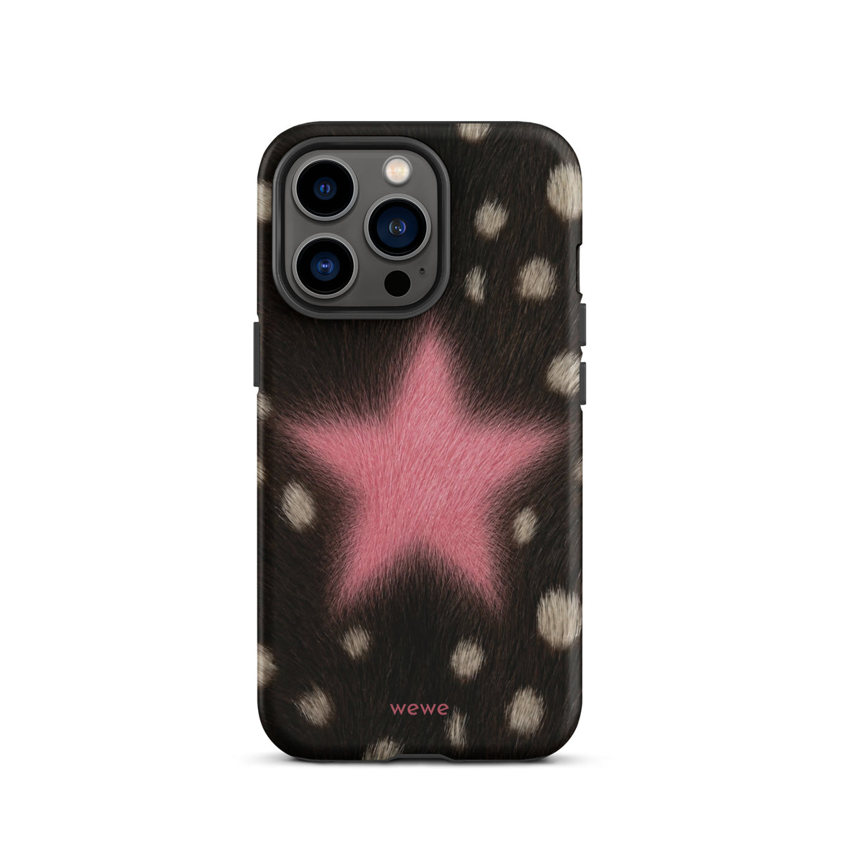 Pink Fuzzy Star Cow Print iPhone Case for iPhone 13 Pro