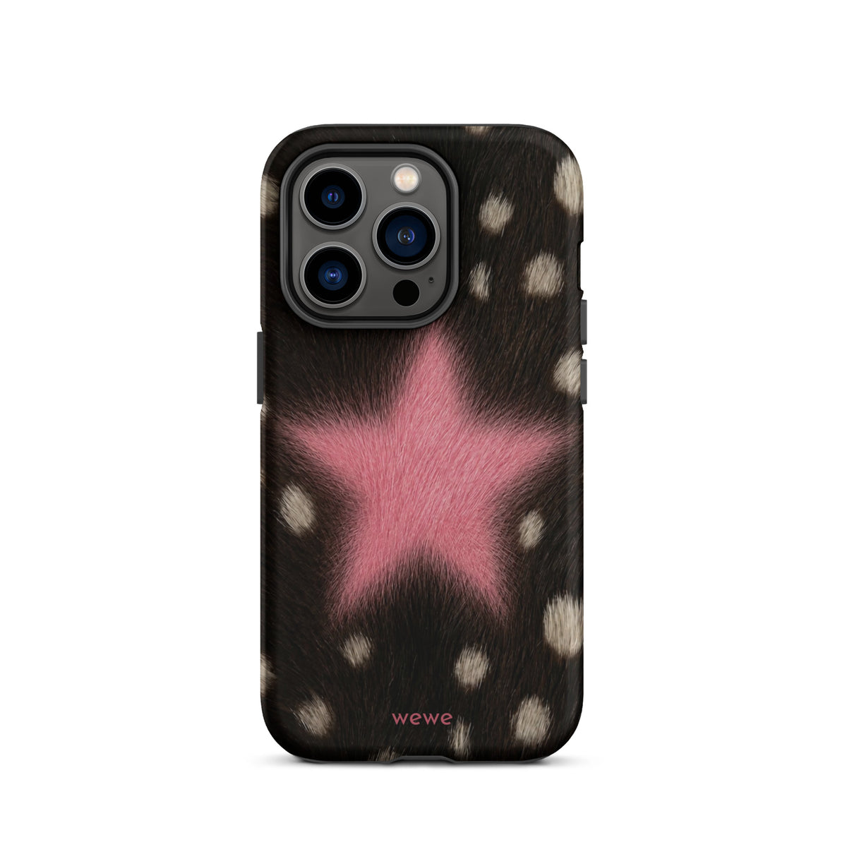 Pink Fuzzy Star Cow Print iPhone Case for iPhone 14 Pro