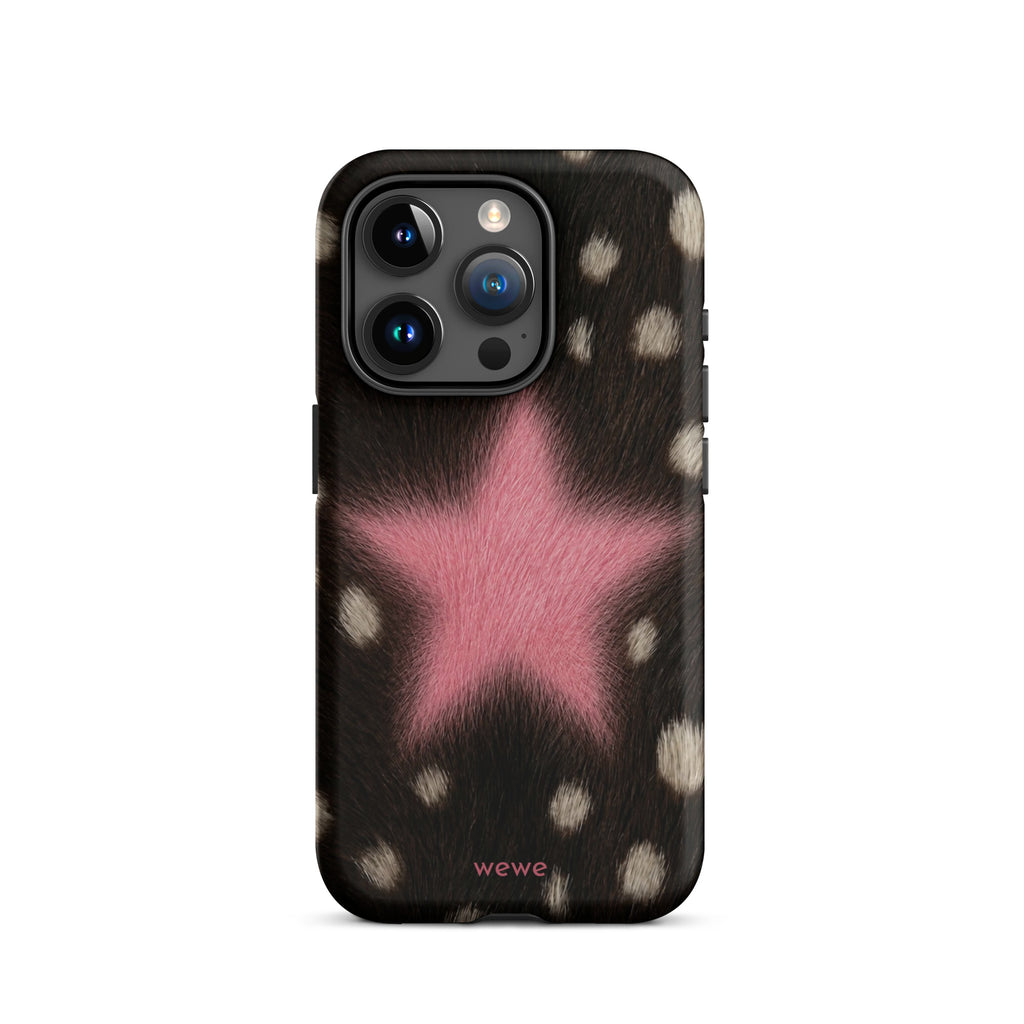 Pink Fuzzy Star Cow Print iPhone Case for iPhone 15 Pro