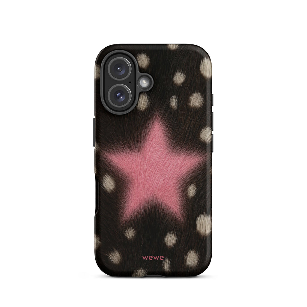 Pink Fuzzy Star Cow Print iPhone Case for iPhone 16