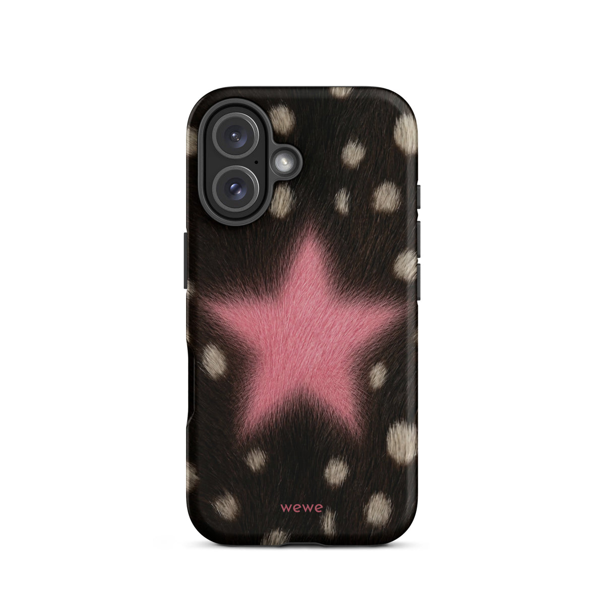 Pink Fuzzy Star Cow Print iPhone Case for iPhone 16