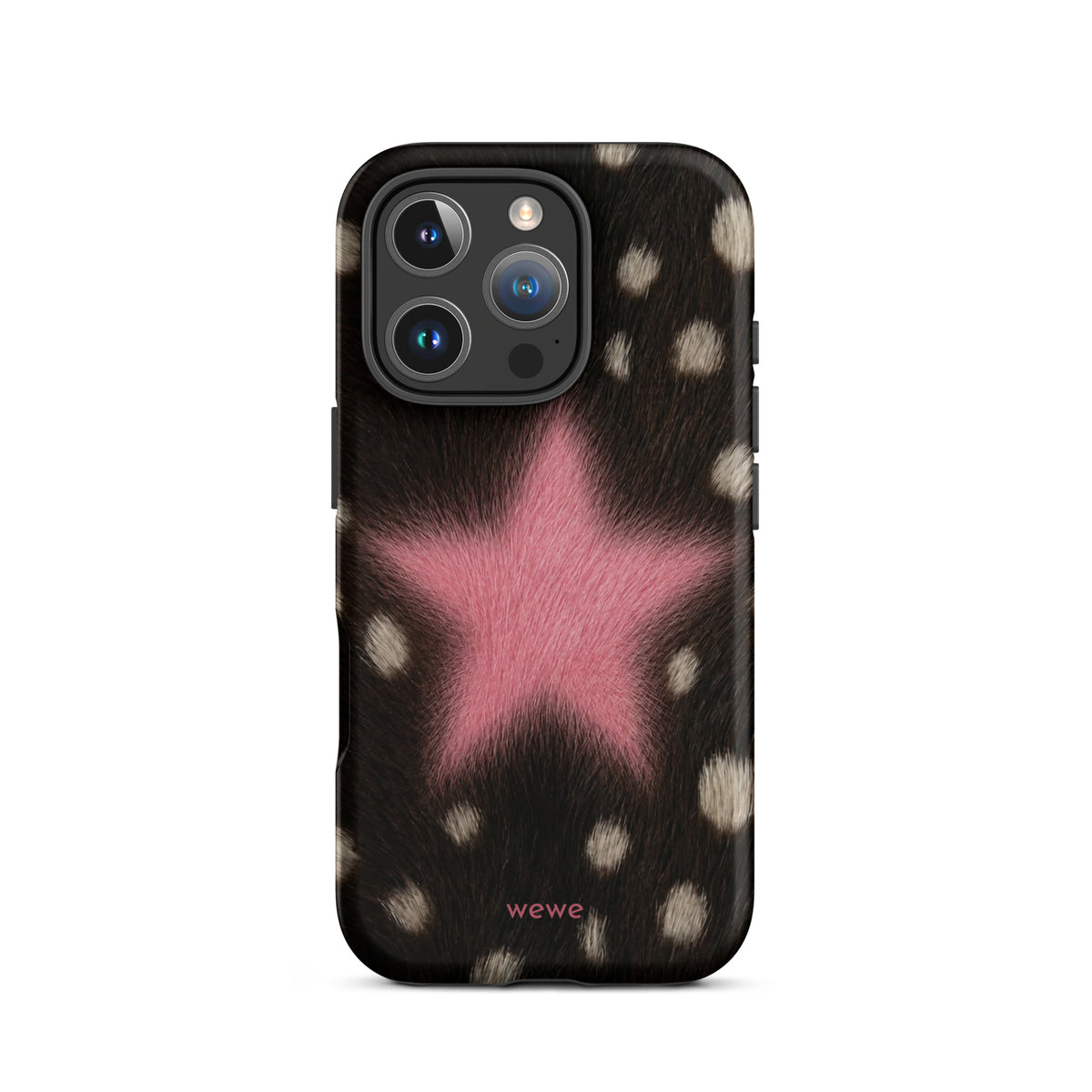 Pink Fuzzy Star Cow Print iPhone Case for iPhone 16 Pro
