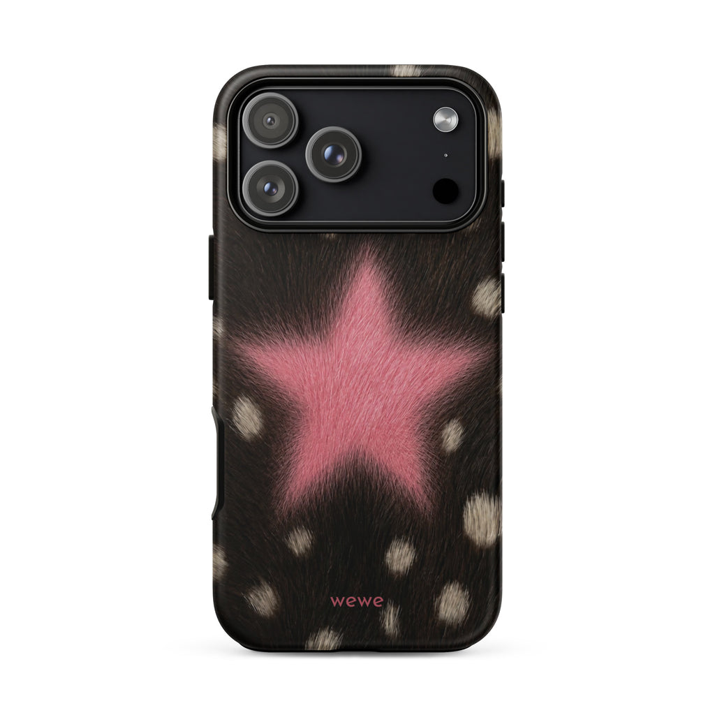 Pink Fuzzy Star Cow Print iPhone Case for iPhone 17 Pro Max