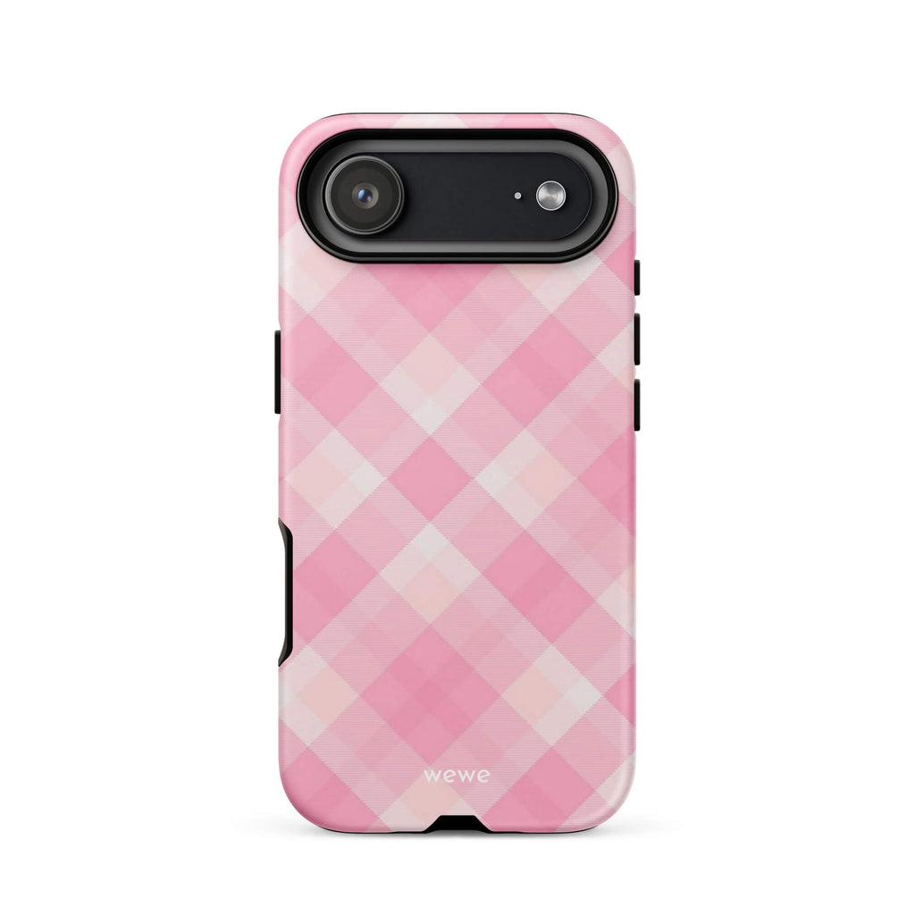 Custom blush pink gingham iphone case 17 air vintage style.
