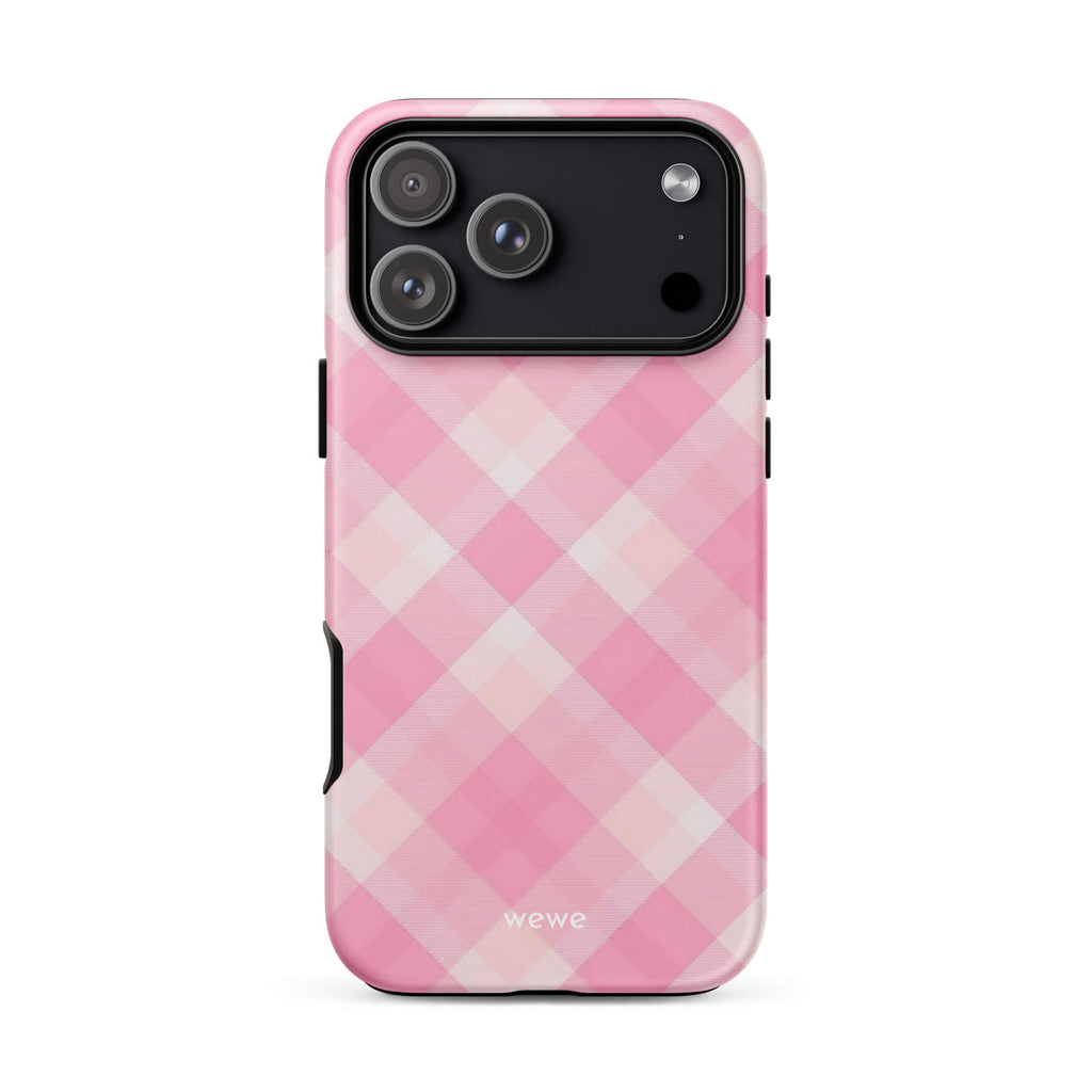 Custom blush pink gingham iphone case 17 pro max vintage style.