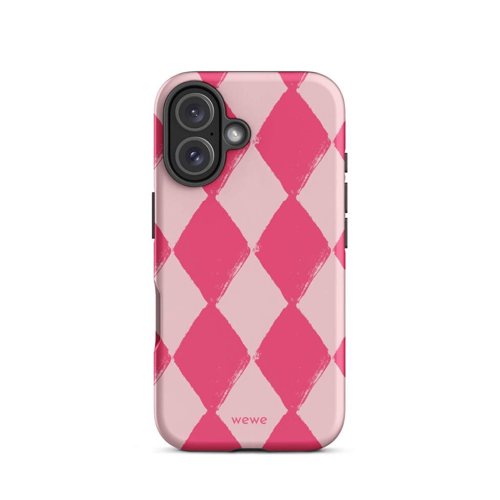 Custom pink white checkered iphone case 16 gift ideal.