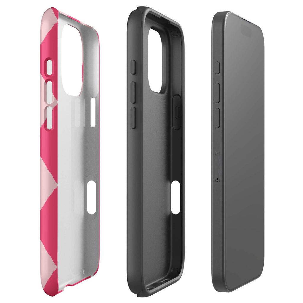 Custom pink white checkered iphone case 16 pro max dual-layer shockproof protection.