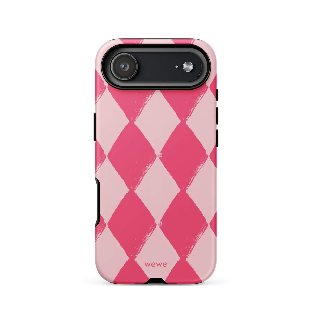 Custom pink white checkered iphone case 17 air retro aesthetic.