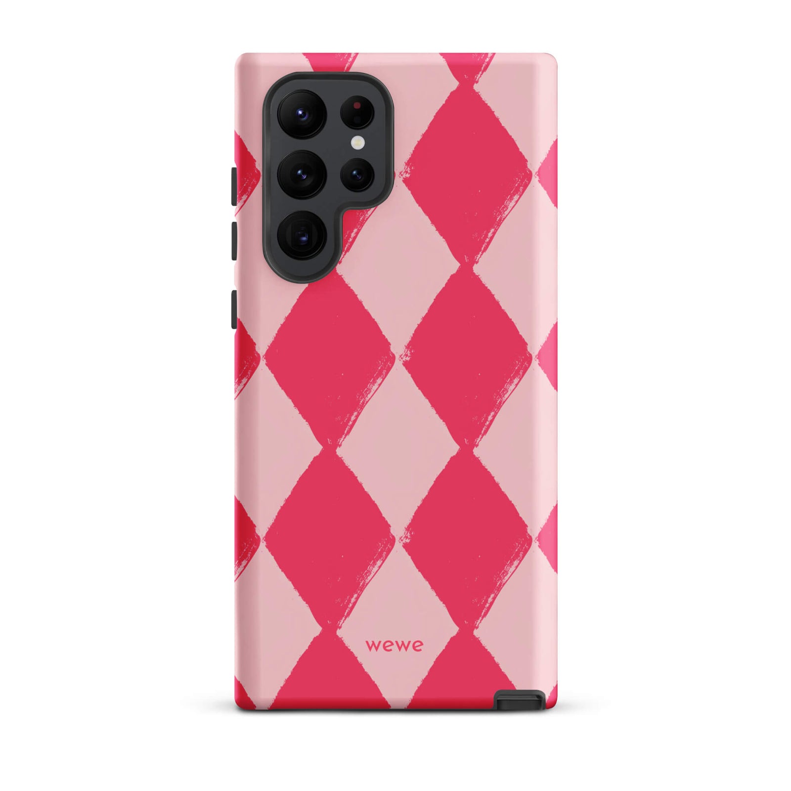 Custom samsung galaxy s22 ultra  Phone case with a hand-painted checkered pattern of pink and dark pink diamonds.
