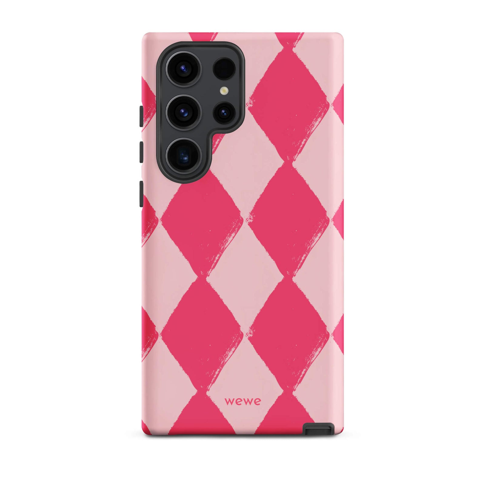 Custom samsung galaxy s23 ultra  Phone case with a hand-painted checkered pattern of pink and dark pink diamonds.