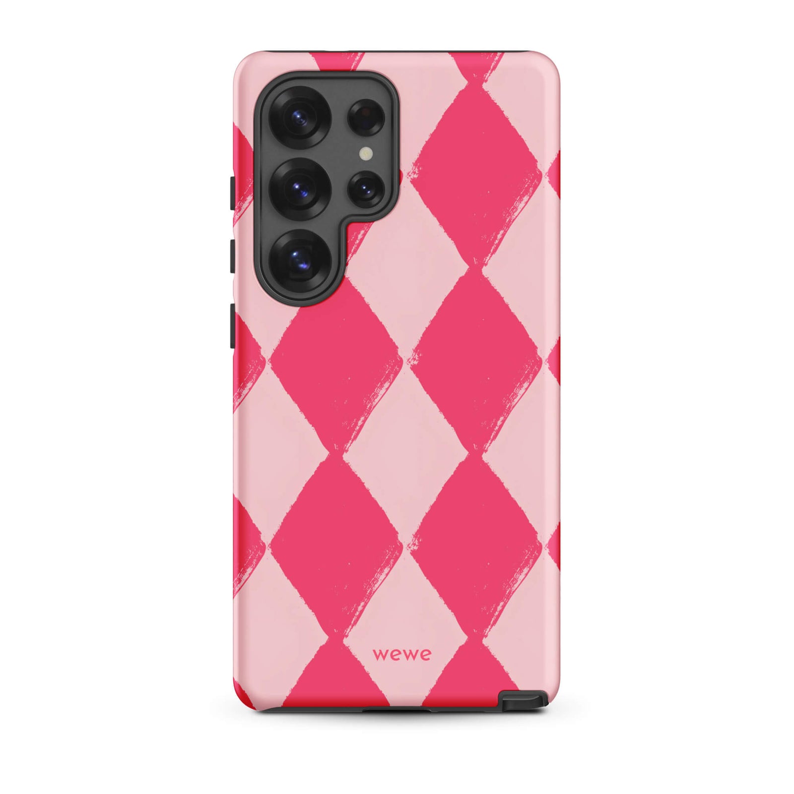 Custom samsung galaxy s25 ultra  Phone case with a hand-painted checkered pattern of pink and dark pink diamonds.